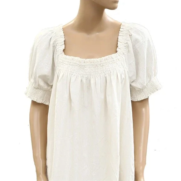 Free People Est Mila Mini Dress Smocked Puff Sleeve Shift Ivory S New 285490 - Picture 4 of 5